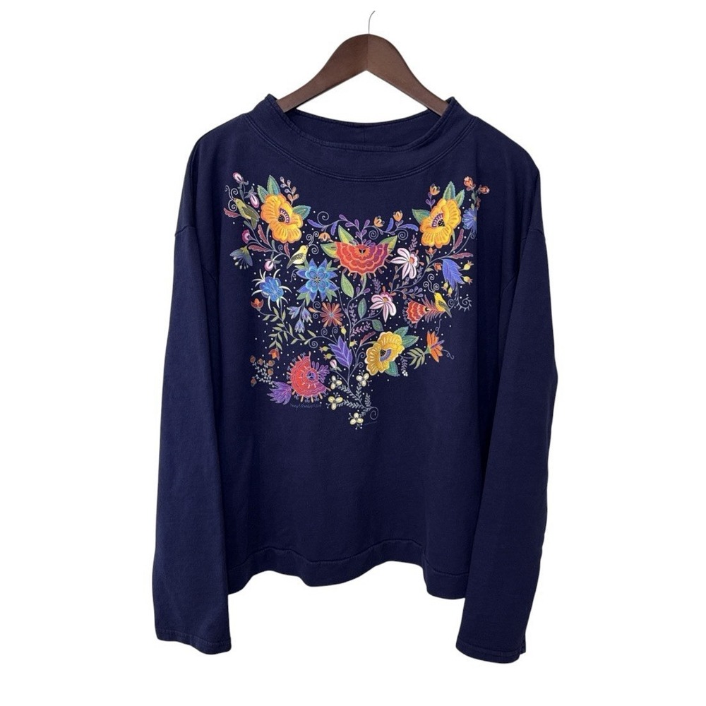 Sabaku Jardin Encantado sweatshirt women's L/XL blue floral art boho cottage USA